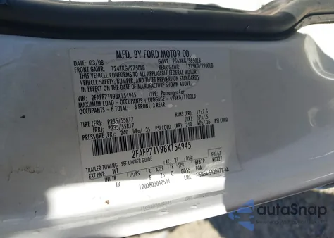 2008 Ford Crown Victoria Police/Police Interceptor z USA, uszkodzony, nr VIN 2FAFP71V98X154945